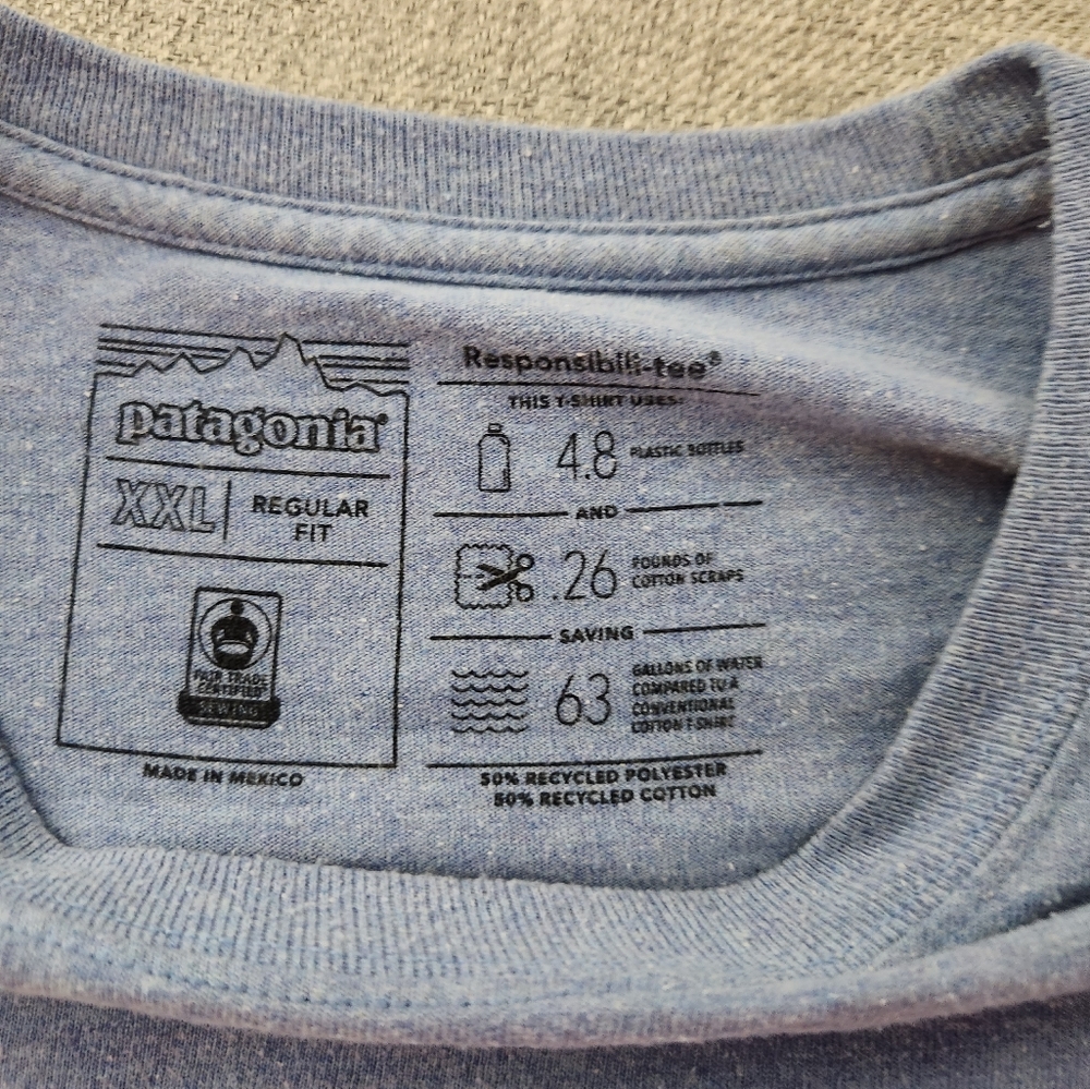 Patagonia Light Blue Short Sleeve Tee with Multicolor Fish Graphic - Picture 3 of 3